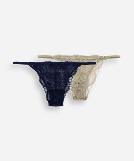 kit de 2 calcinhas biquíni feminina de renda floral colorido