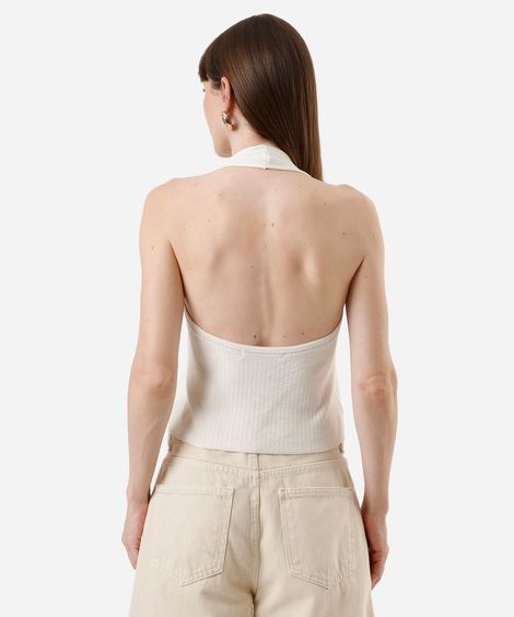 colete feminino de tricot frente única decote v off white