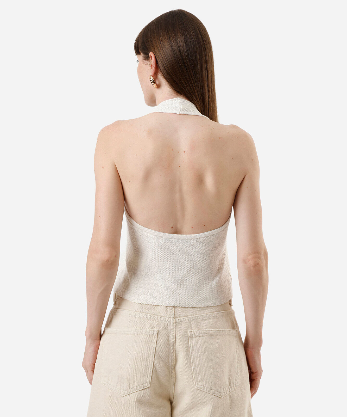 colete feminino de tricot frente única decote v off white