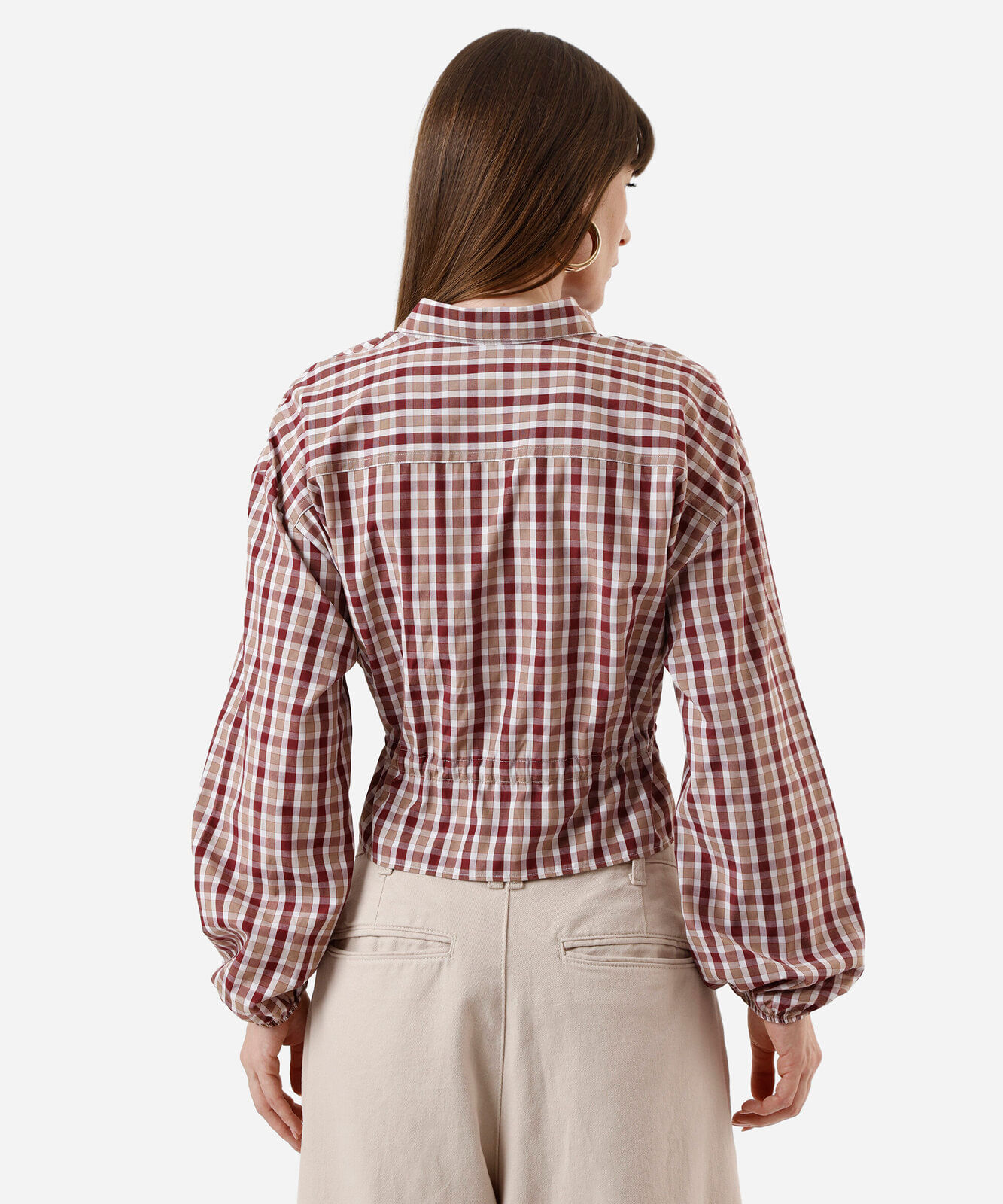 camisa feminina com amarração manga longa xadrez colorida