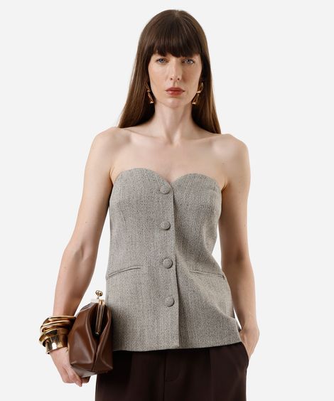 blusa sem alça feminina decote coração bege