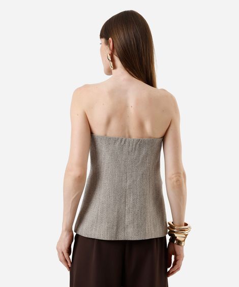 blusa sem alça feminina decote coração bege