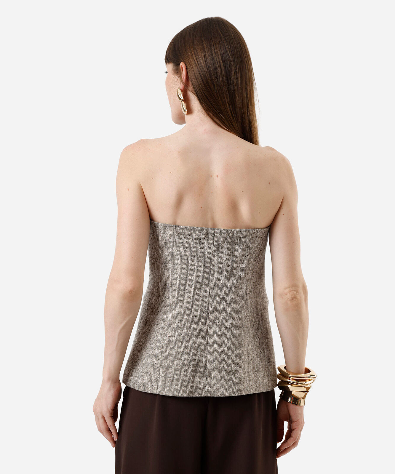 blusa sem alça feminina decote coração bege