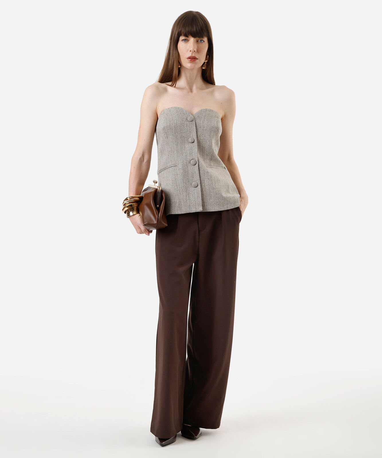 blusa sem alça feminina decote coração bege