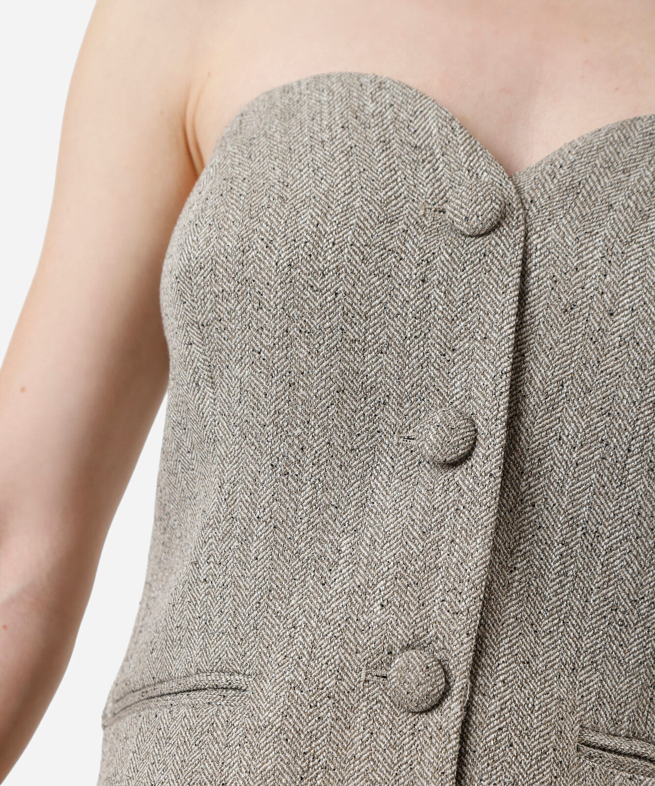 blusa sem alça feminina decote coração bege