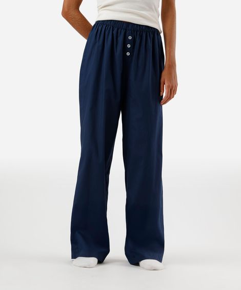 calça feminina de pijama em algodão com botões azul
