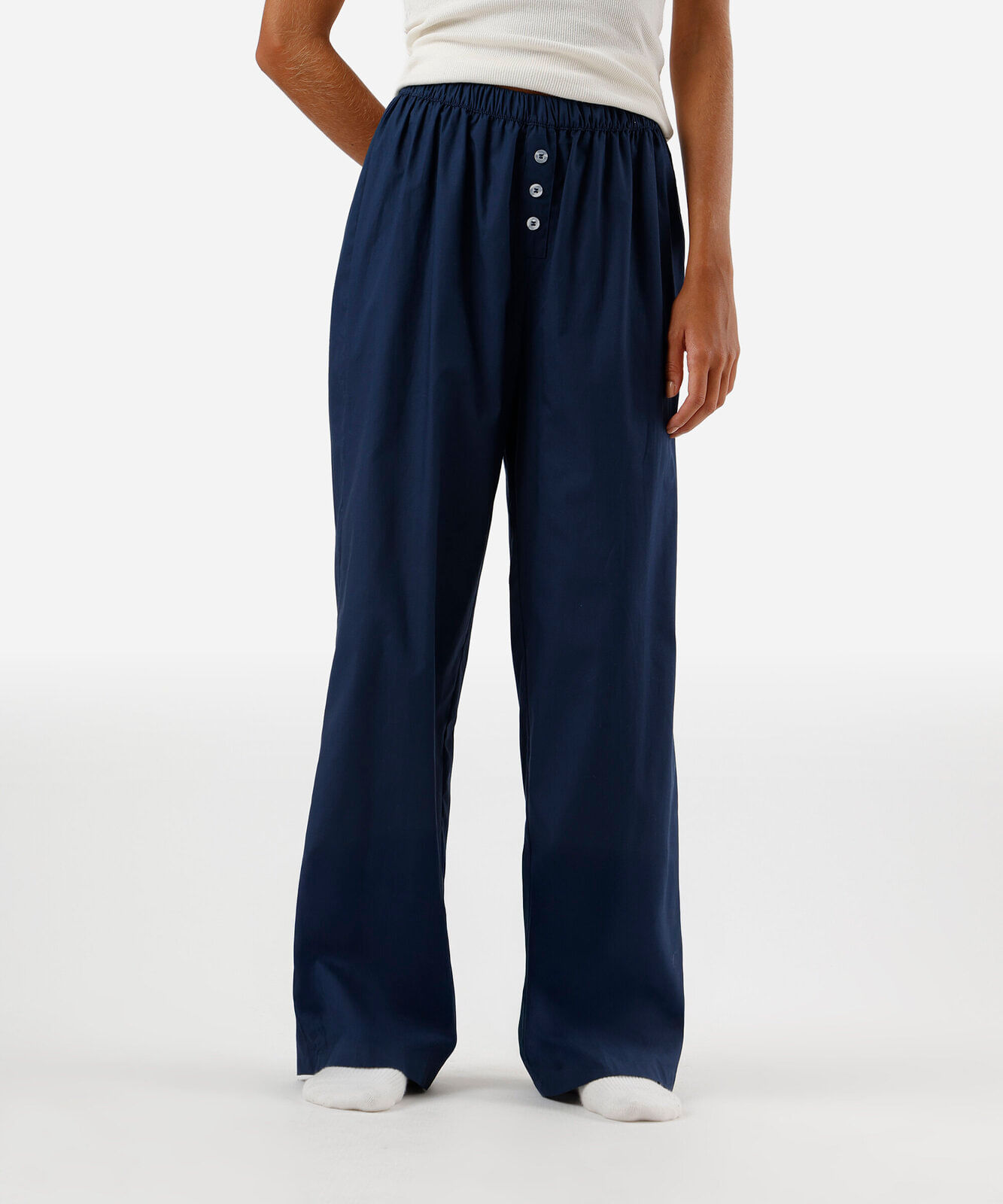 calça feminina de pijama em algodão com botões azul