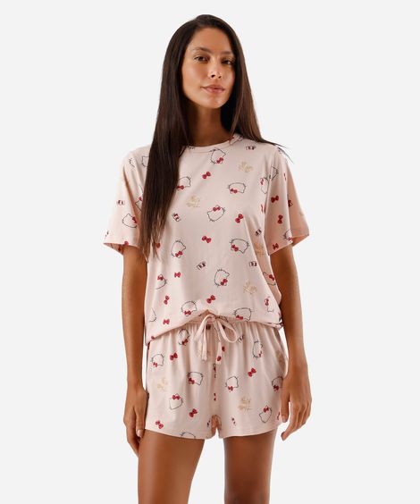 pijama short doll feminino hello kitty rosa