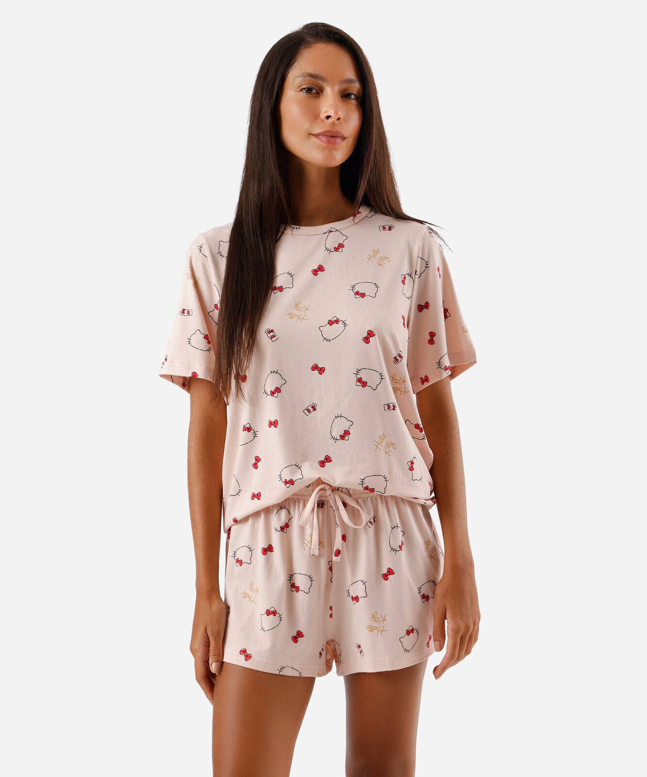 pijama short doll feminino hello kitty rosa