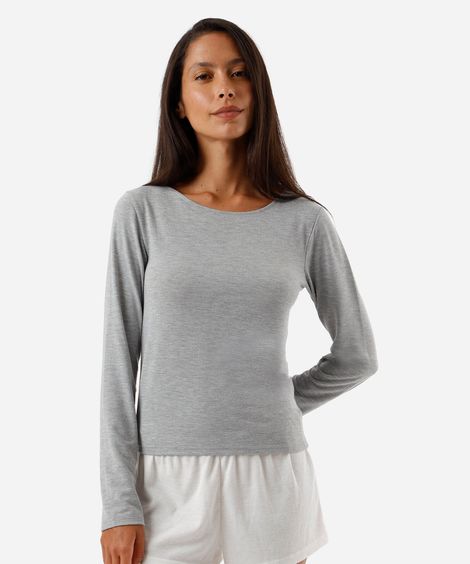 blusa feminina de pijama avulsa manga longa cinza