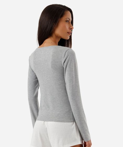 blusa feminina de pijama avulsa manga longa cinza