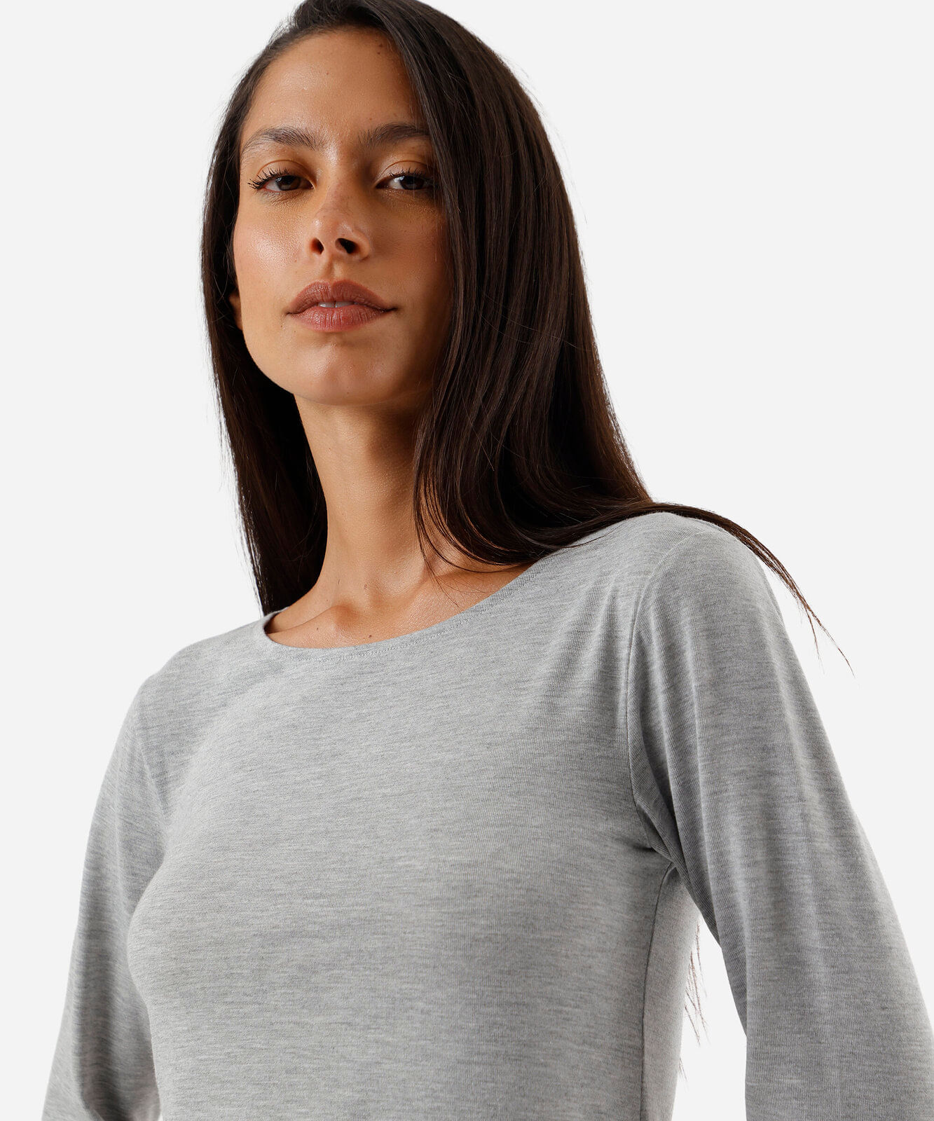 blusa feminina de pijama avulsa manga longa cinza