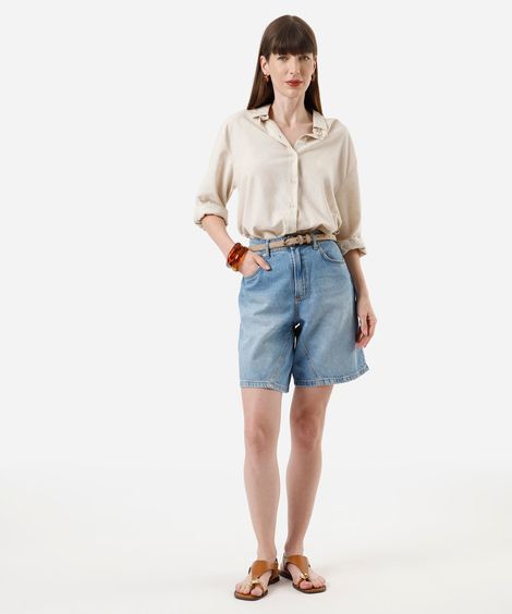 bermuda feminina jeans com recorte cintura alta azul