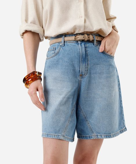 bermuda feminina jeans com recorte cintura alta azul