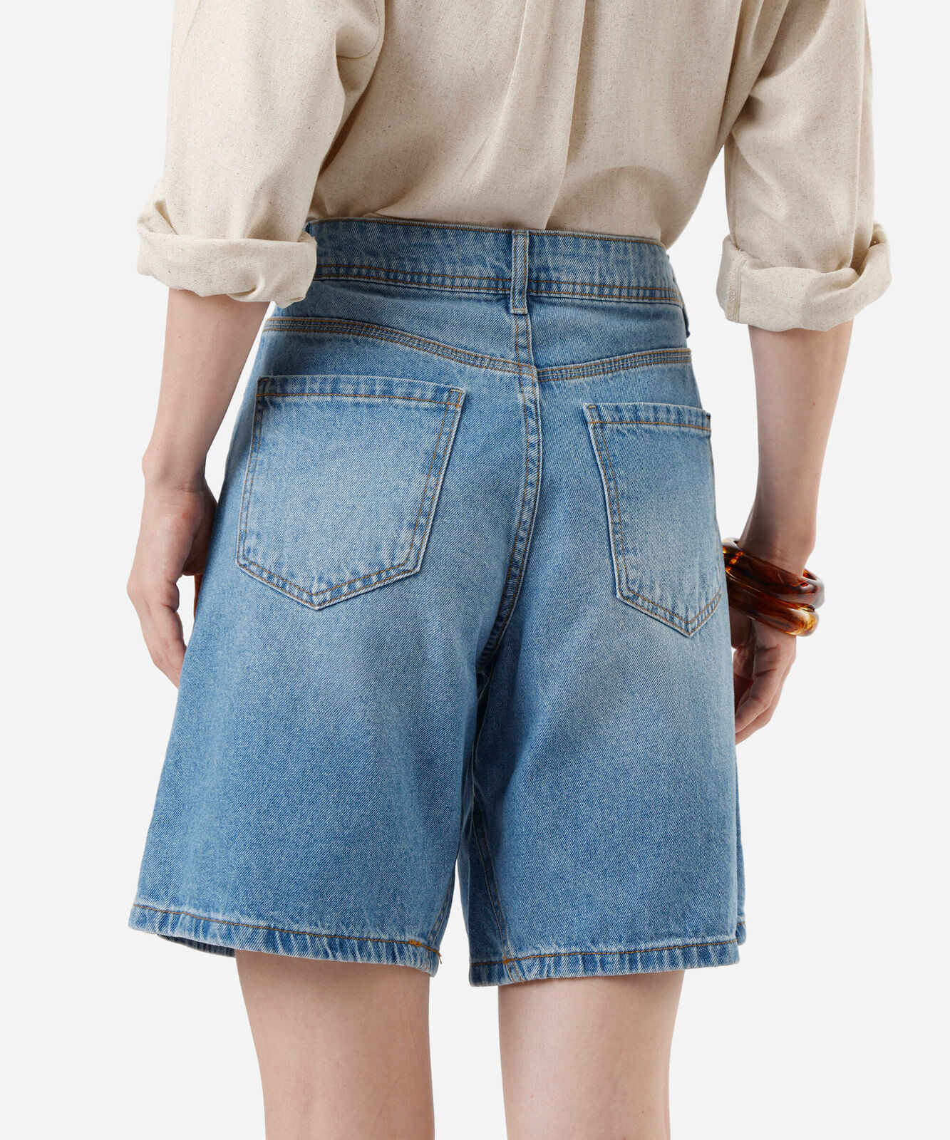 bermuda feminina jeans com recorte cintura alta azul
