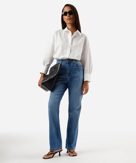 calça reta petit feminina jeans sawary azul