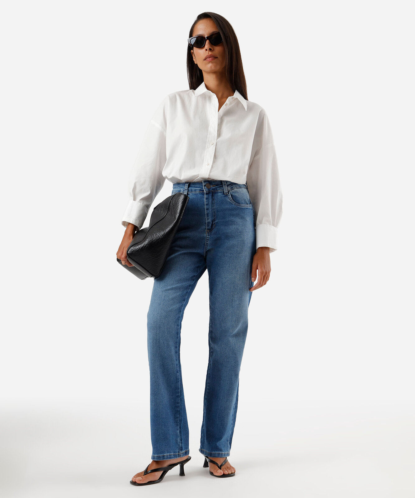 calça reta petit feminina jeans sawary azul