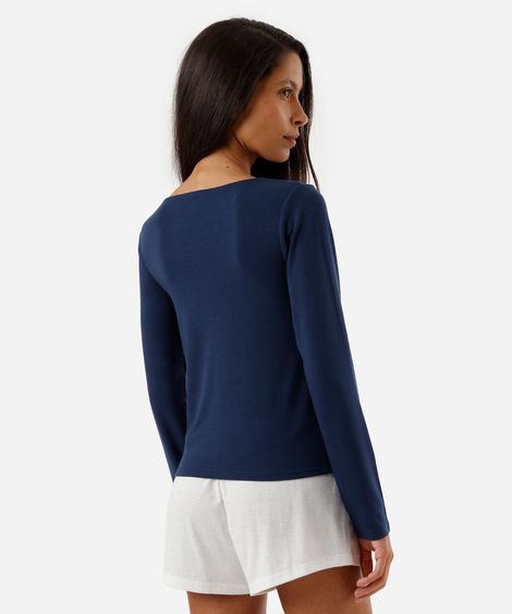 blusa feminina de pijama avulsa manga longa azul