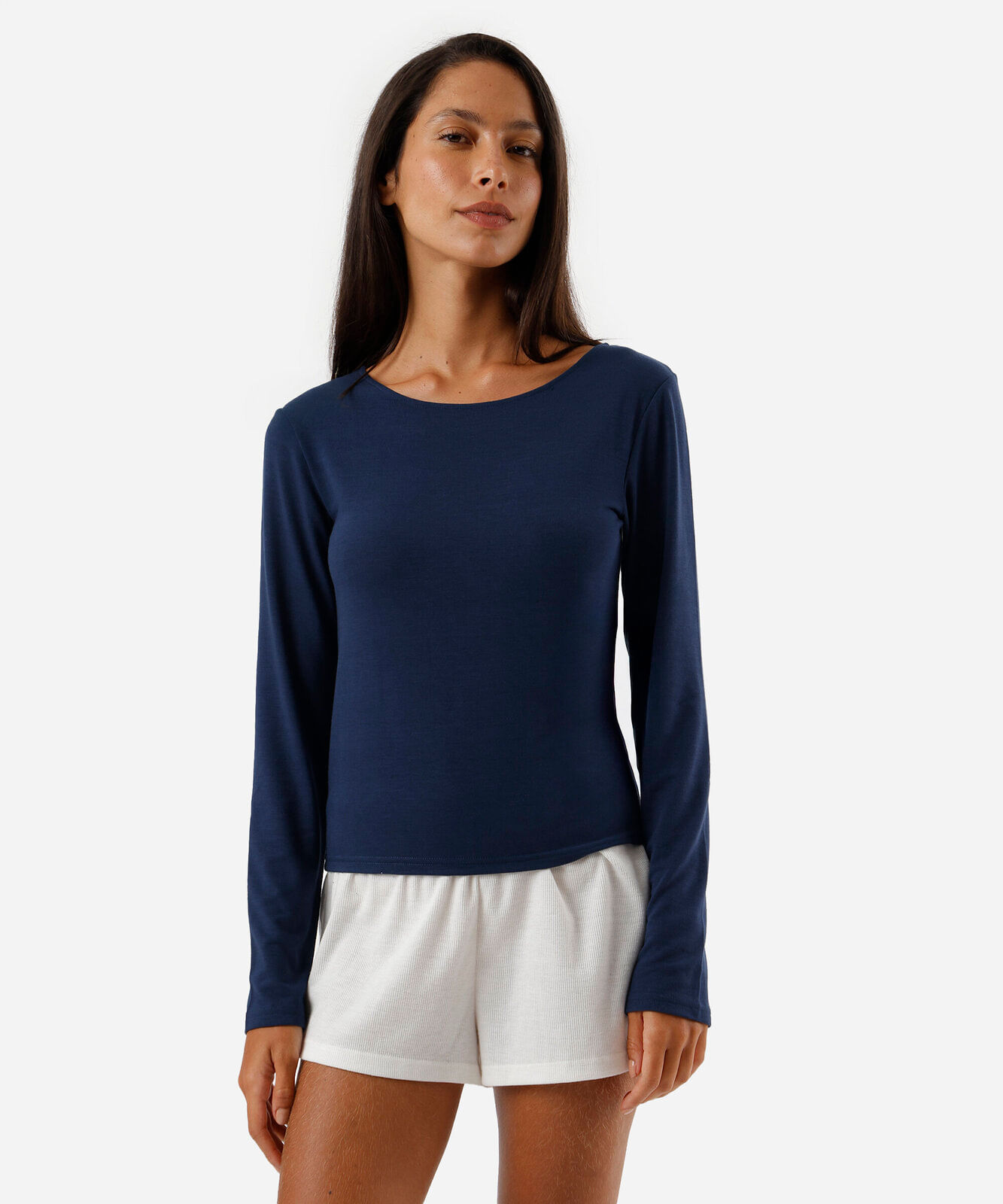 blusa feminina de pijama avulsa manga longa azul
