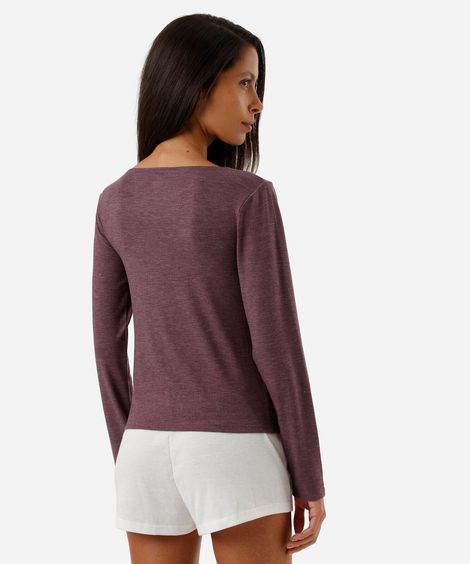 blusa feminina de pijama avulsa manga longa vinho