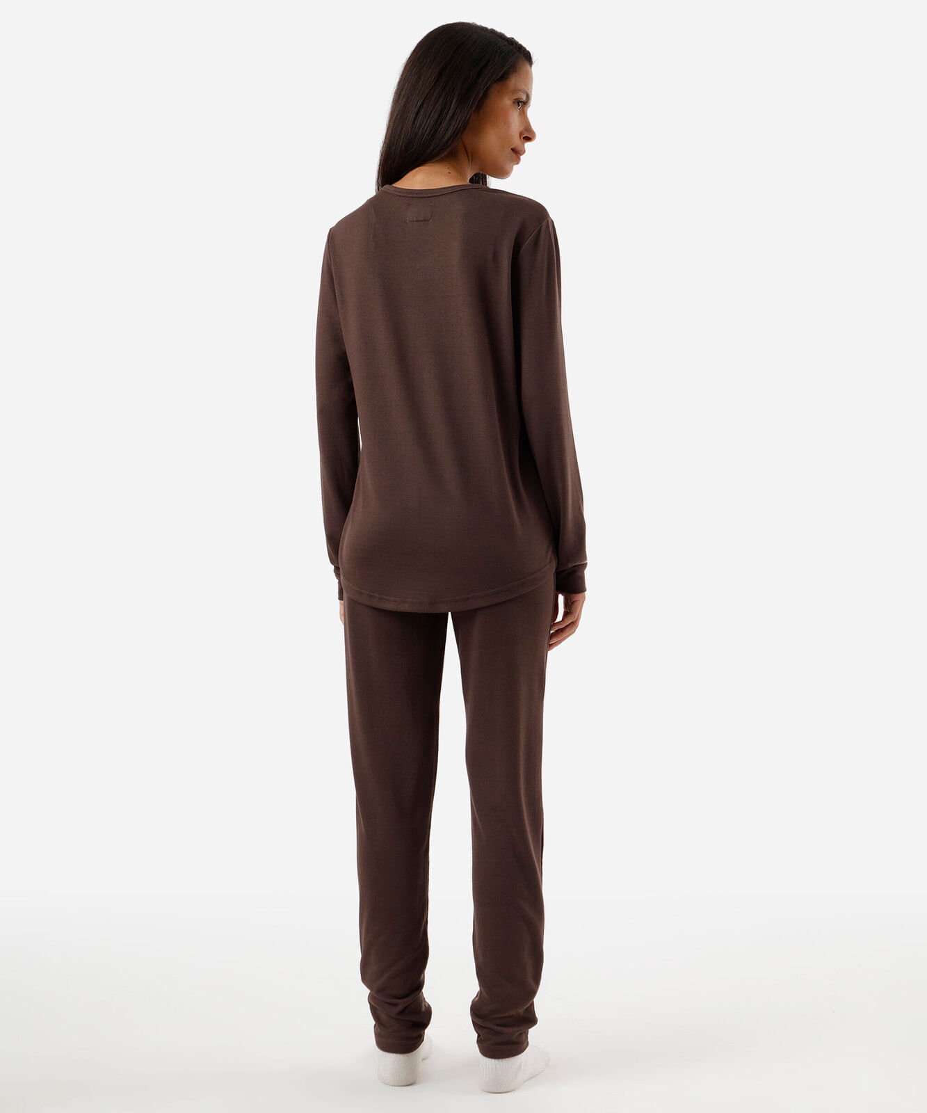 pijama de tricot manga longa marrom
