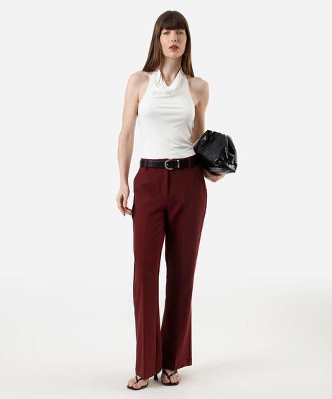 calça flare feminina de alfaiataria vinho