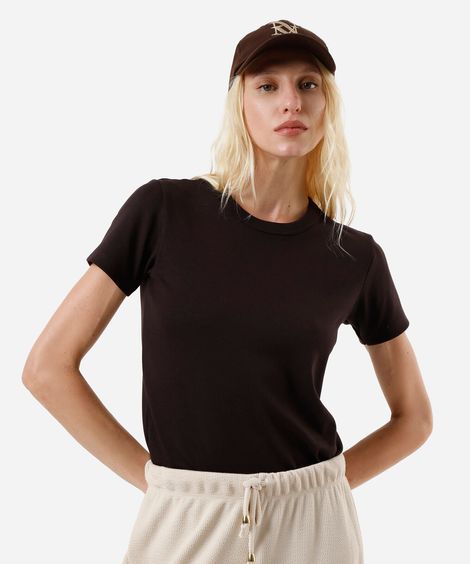 camiseta feminina de algodão peruano marrom