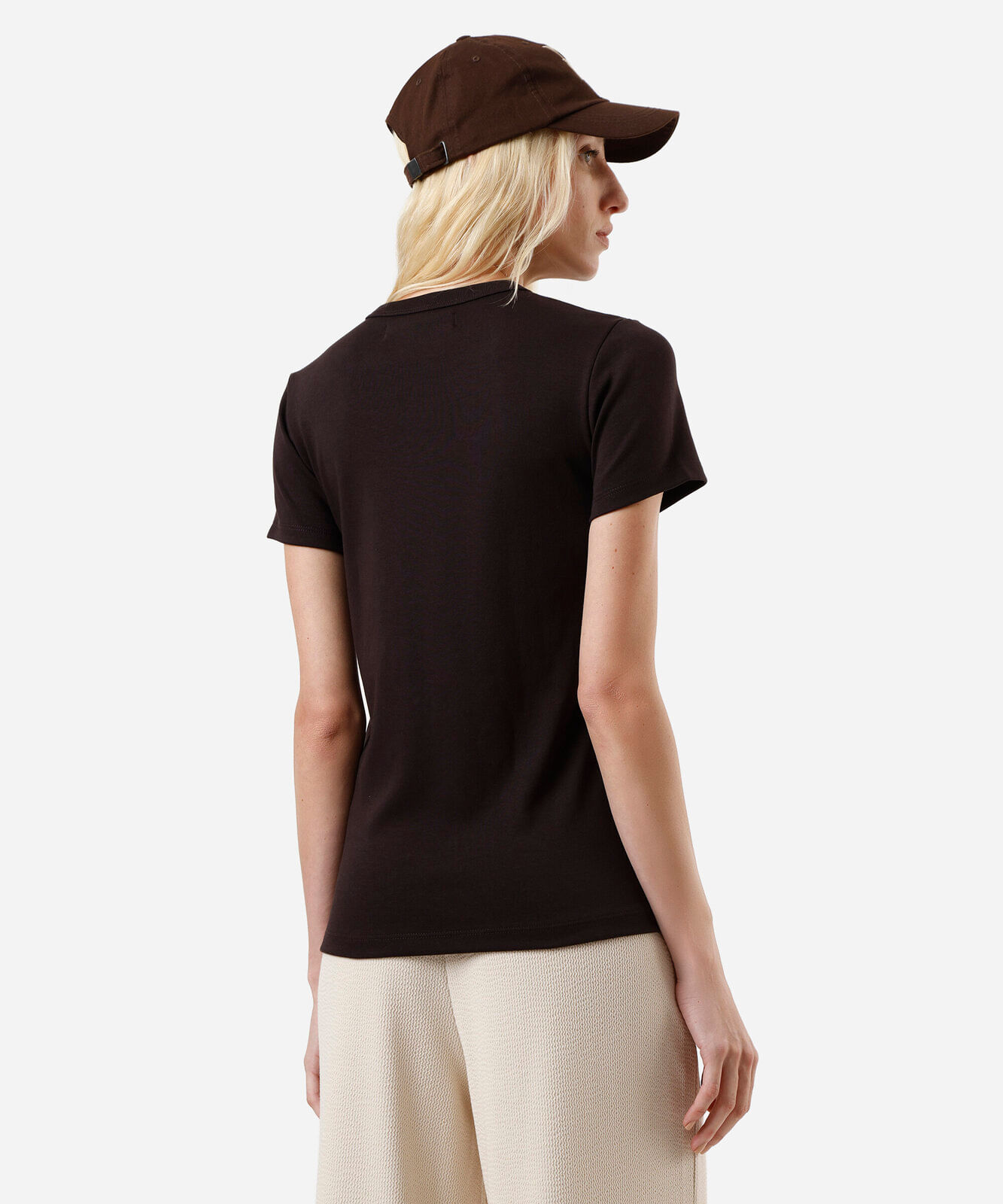 camiseta feminina de algodão peruano marrom