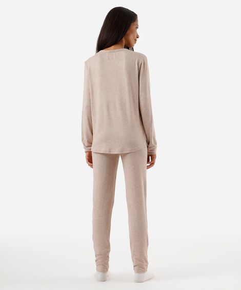 pijama de tricot manga longa bege