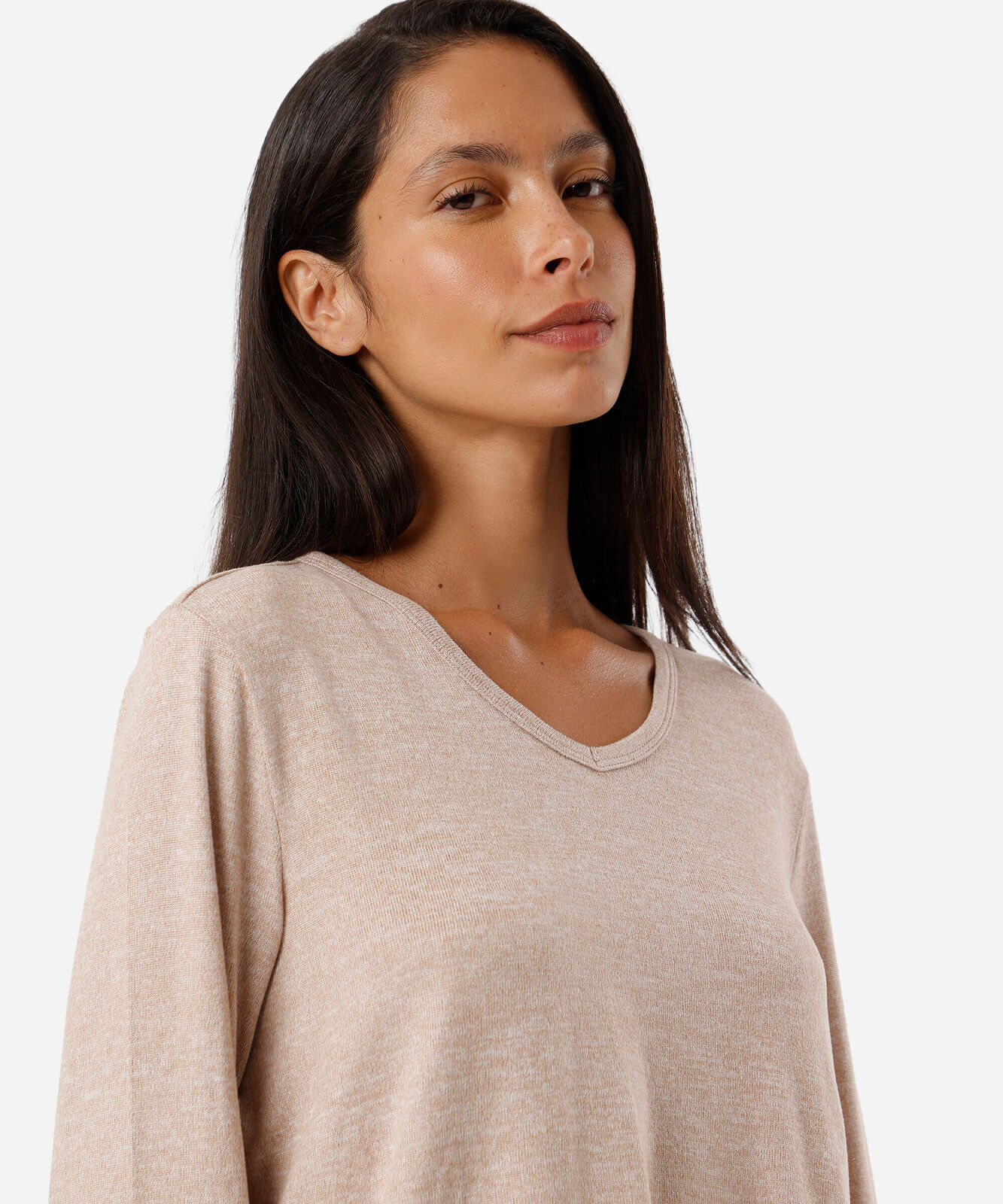 pijama de tricot manga longa bege