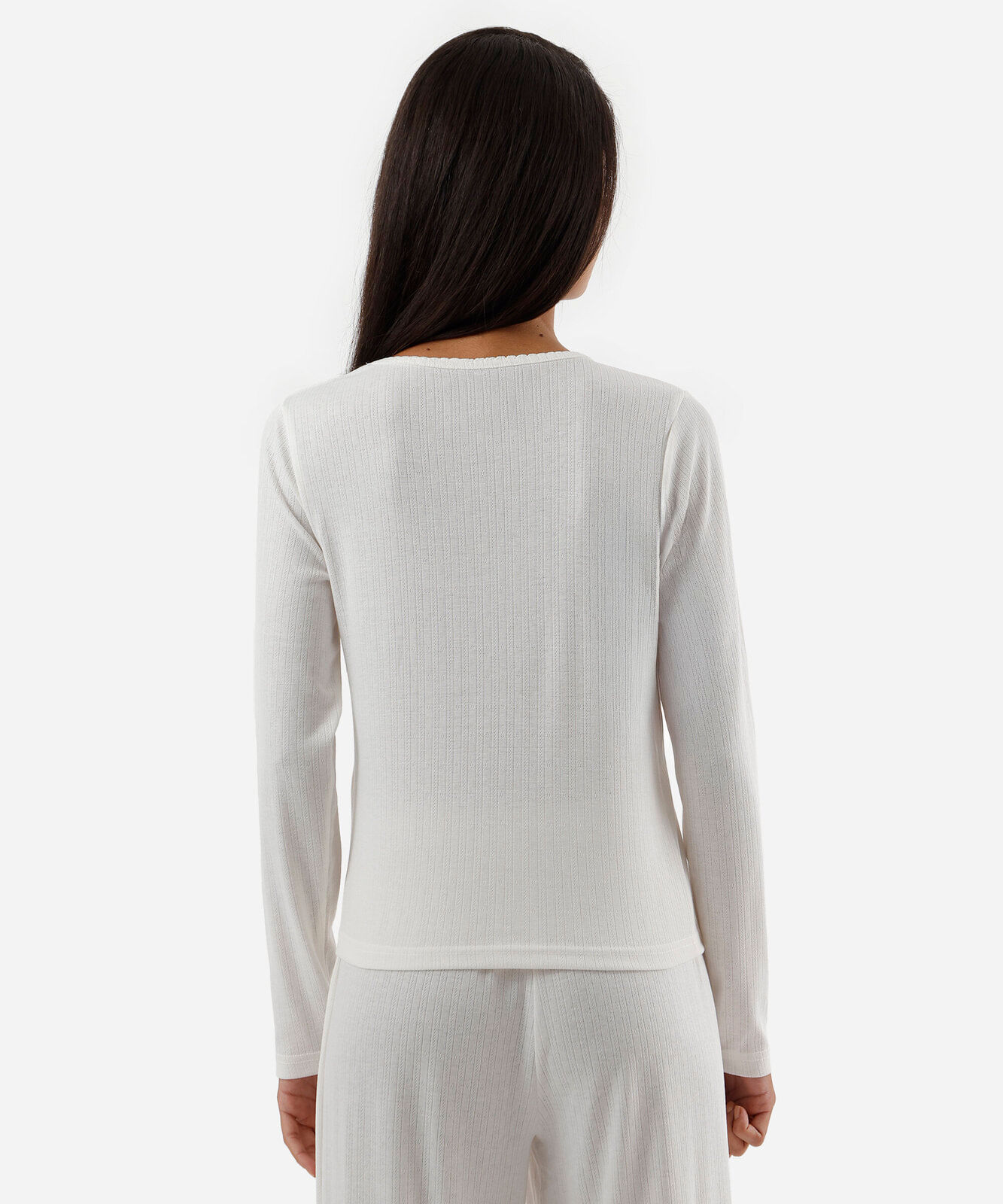 blusa de pijama avulsa feminina manga longa texturizada off white
