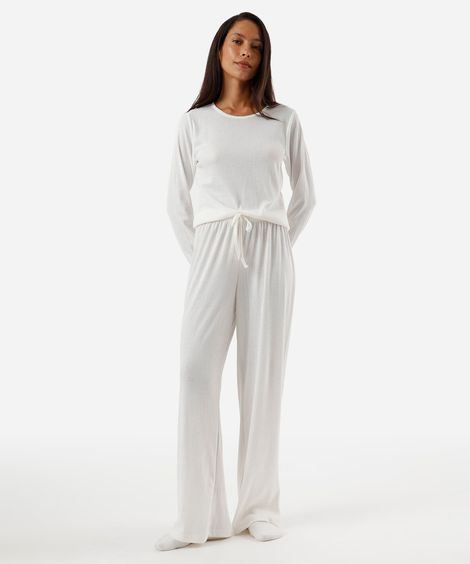 calça de pijama avulsa feminina texturizada off white