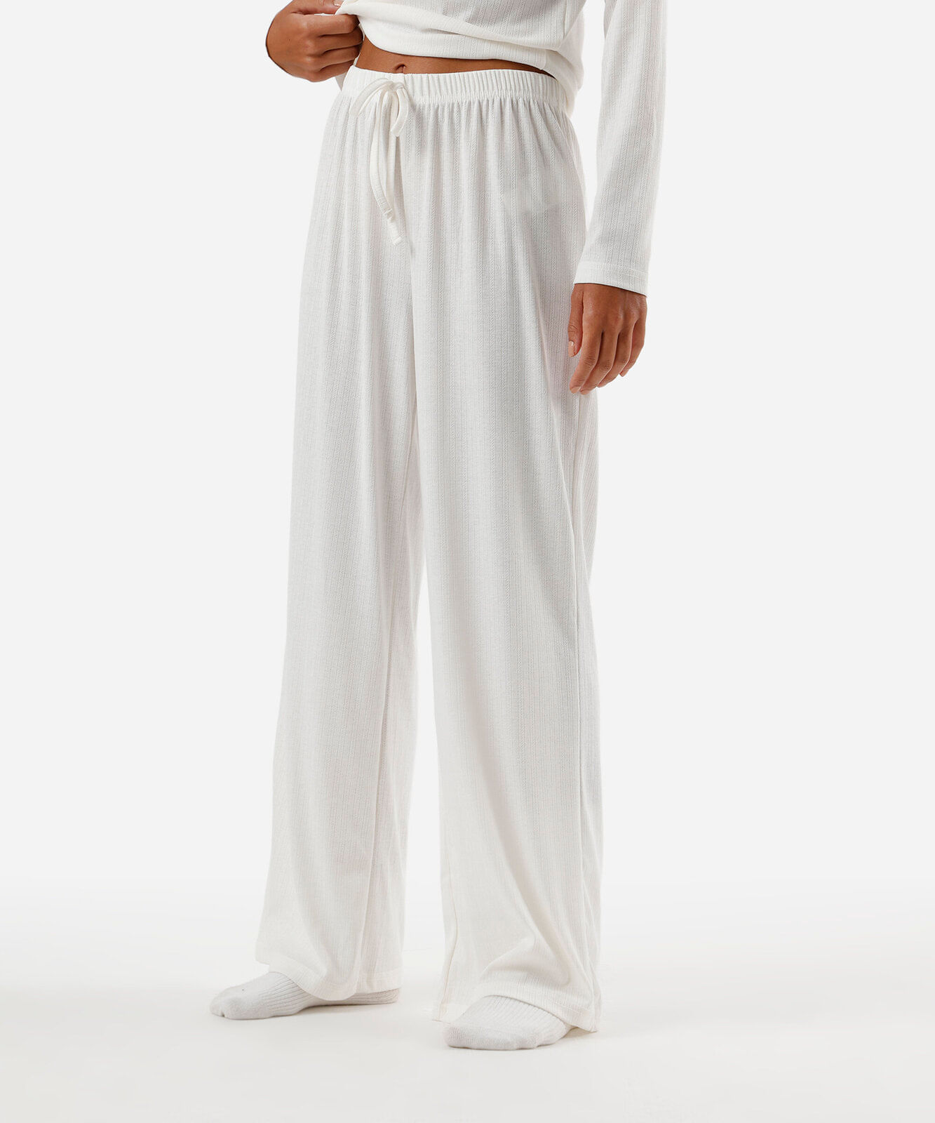 calça de pijama avulsa feminina texturizada off white
