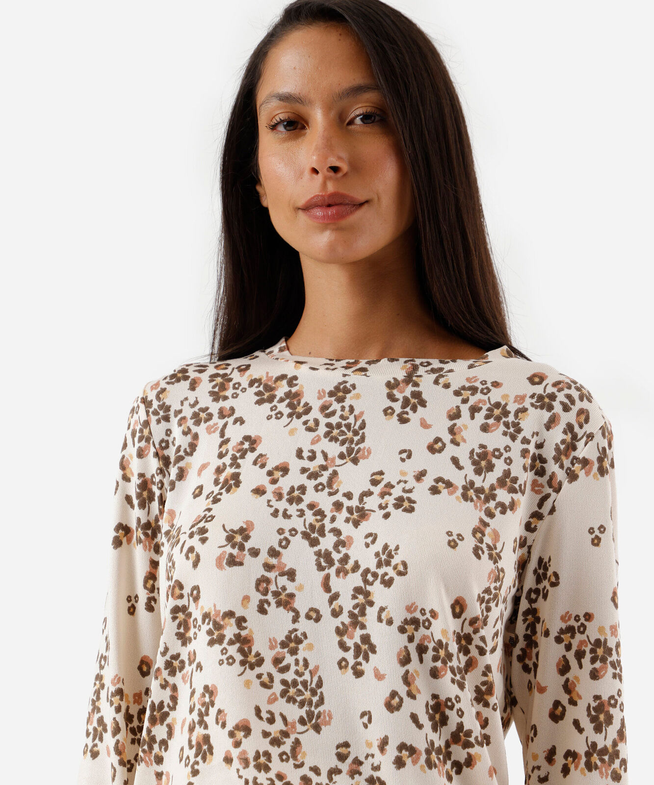 pijama longo feminino floral bege