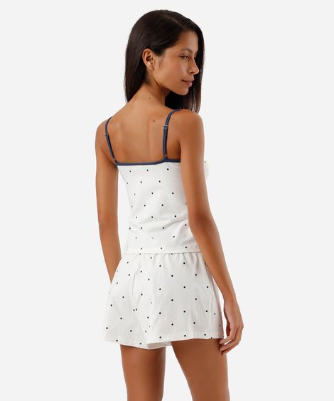 pijama short doll feminino de algodão poá off white