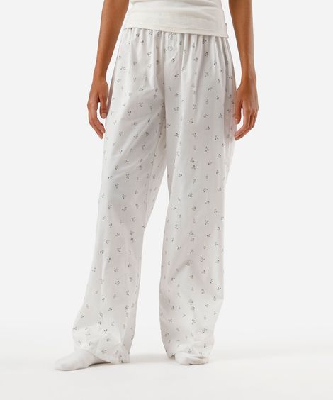 calça de pijama avulsa feminina em algodão floral off white