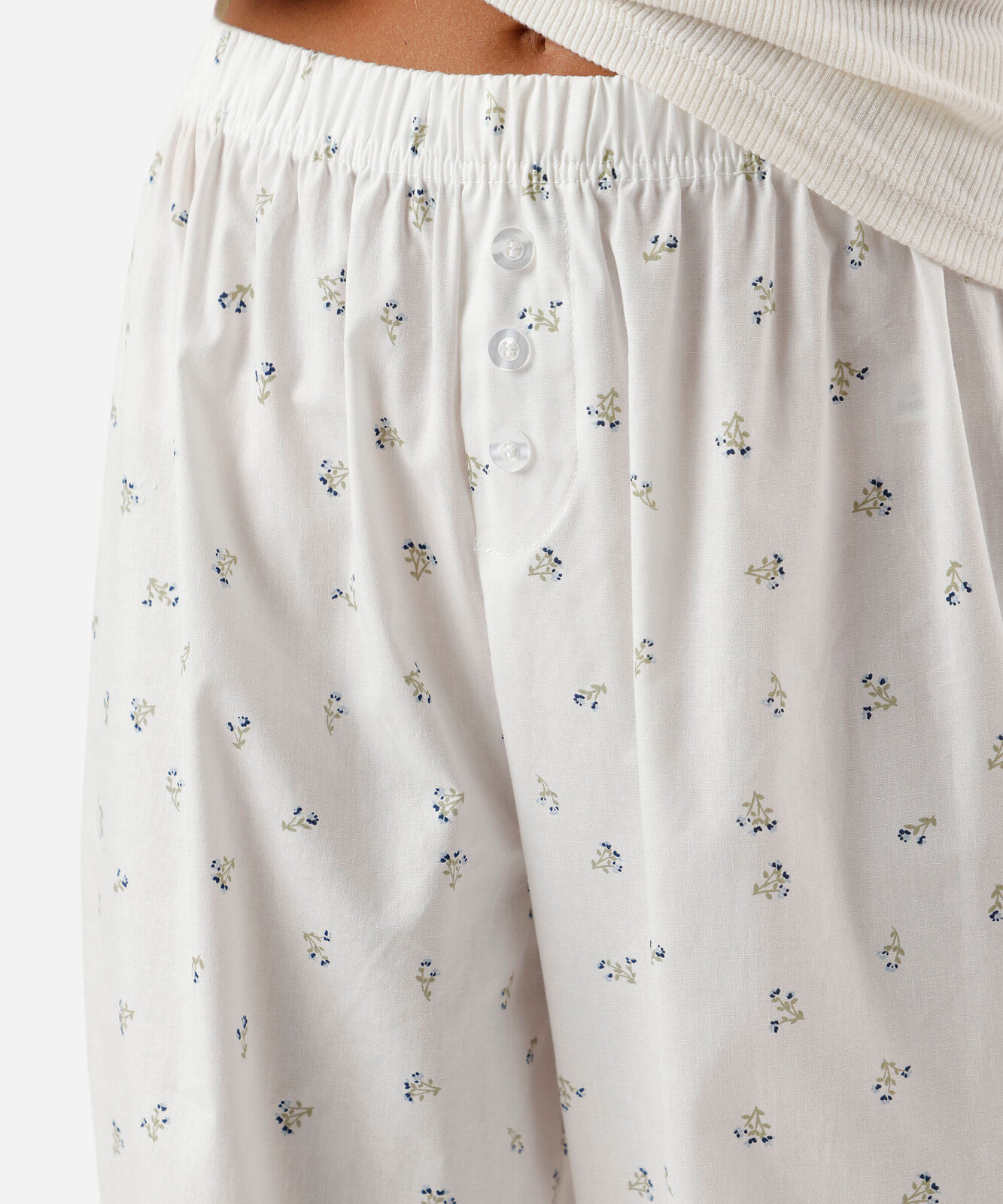 calça de pijama avulsa feminina em algodão floral off white