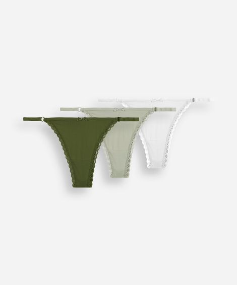 kit de 3 calcinhas string feminina com renda colorido