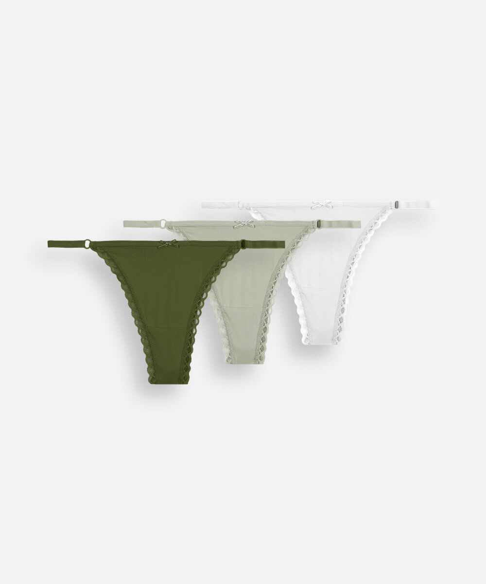 kit de 3 calcinhas string feminina com renda colorido