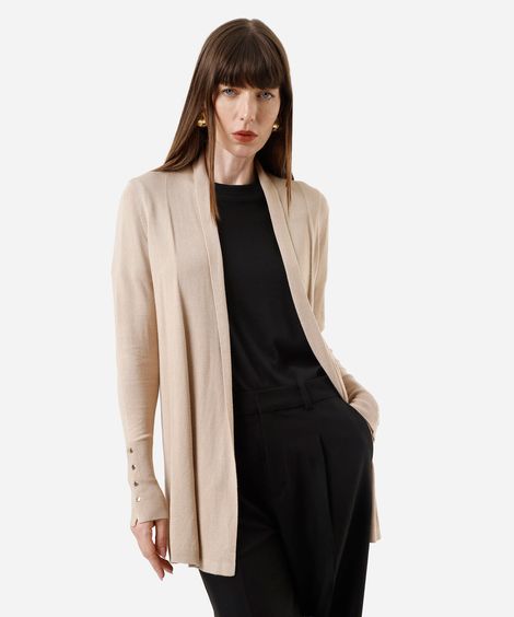 cardigan feminino de tricot  bege