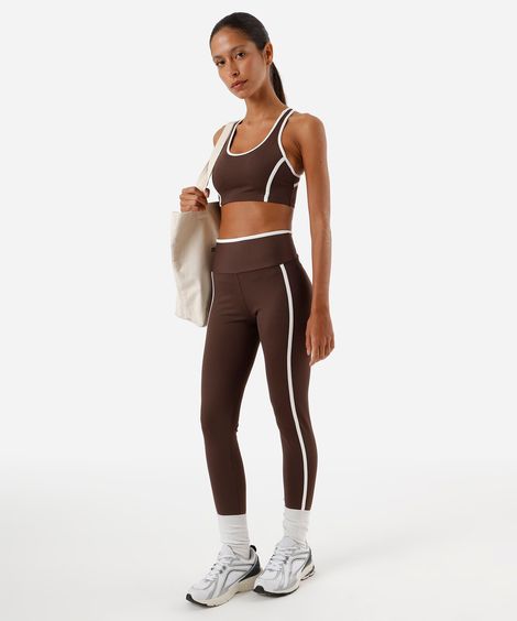 calça legging feminina esportiva ace com viés marrom