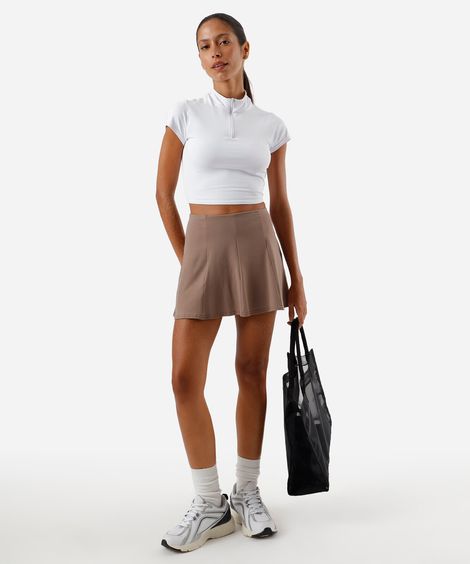 short saia feminino esportivo com bolsos marrom