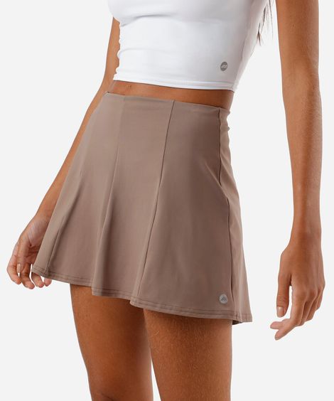 short saia feminino esportivo com bolsos marrom