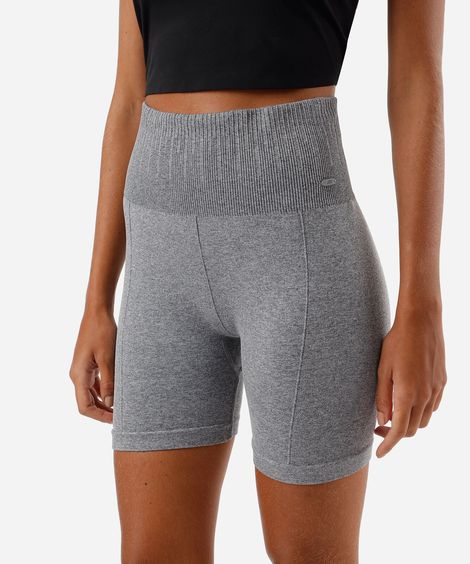 bermuda feminina esportiva de poliamida sem costura cinza