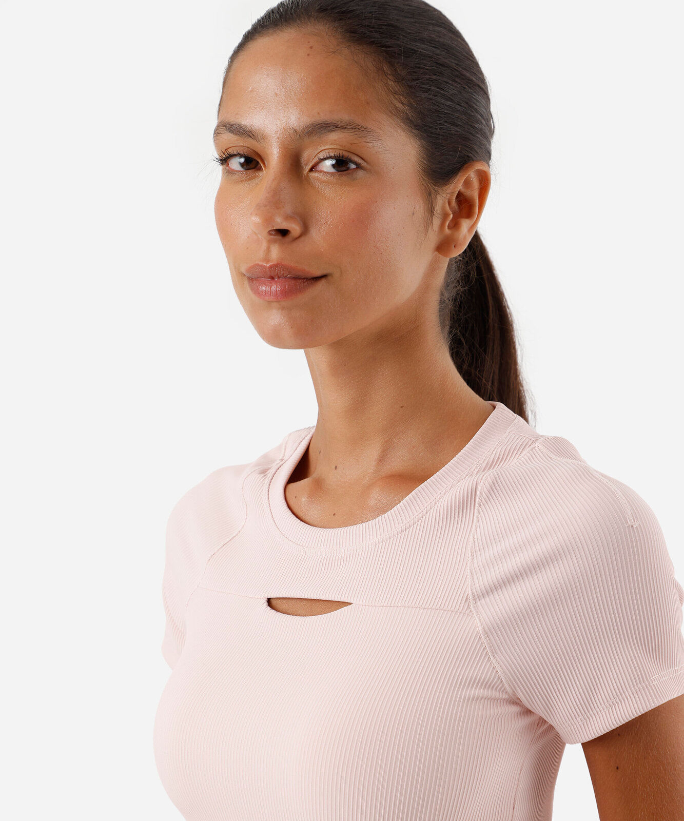 blusa feminina cropped canelada esportiva - rosa claro