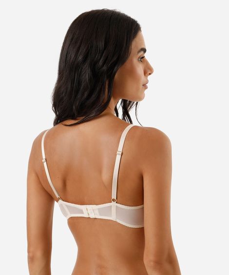 sutiã meia taça sem bojo de tule e renda bege