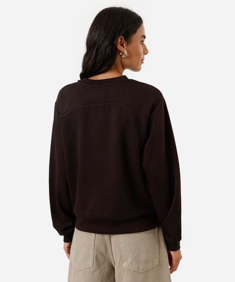 blusão básico alongado feminino de moletom com recorte marrom
