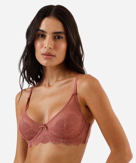 sutiã meia taça sem bojo de tule e renda rosa