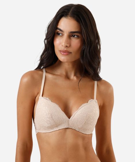 sutiã triângulo com bojo renda bege