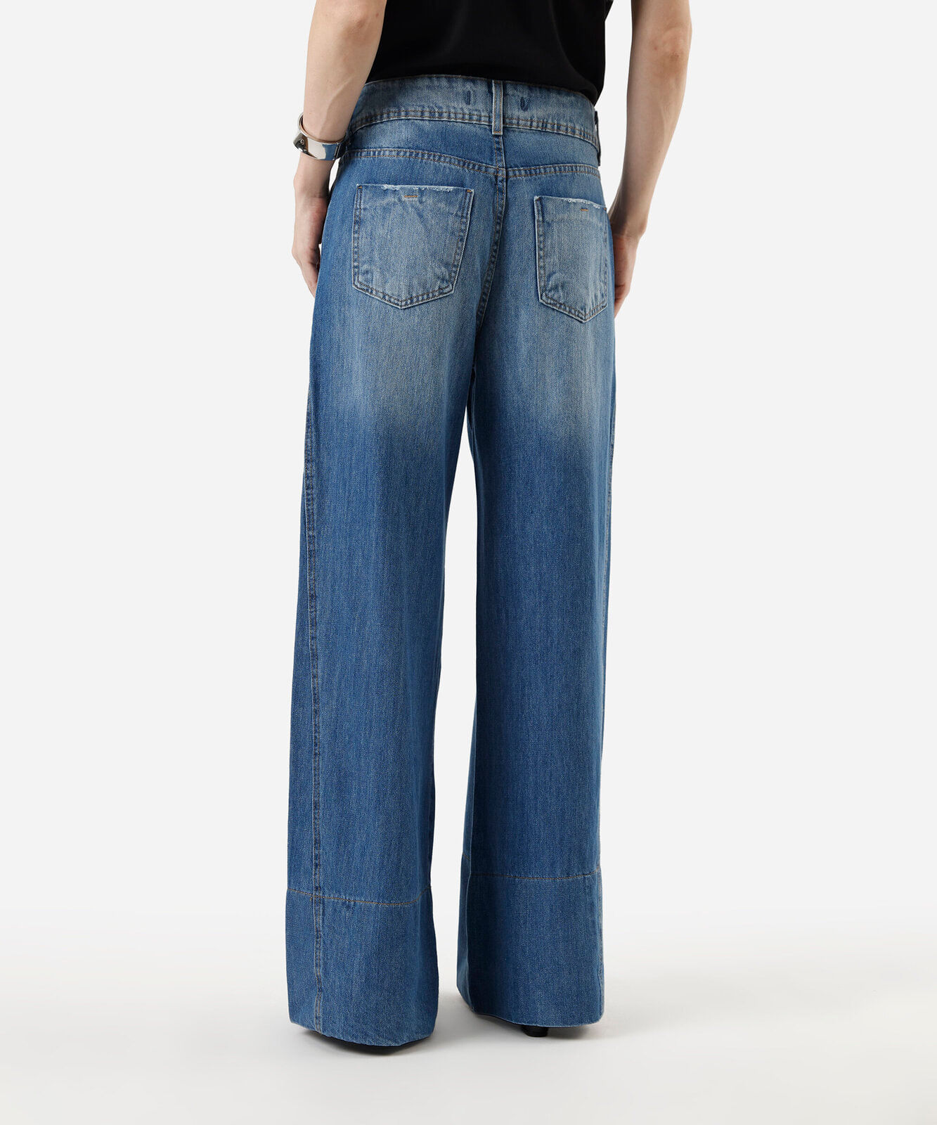 calça wide leg feminina jeans com recortes azul